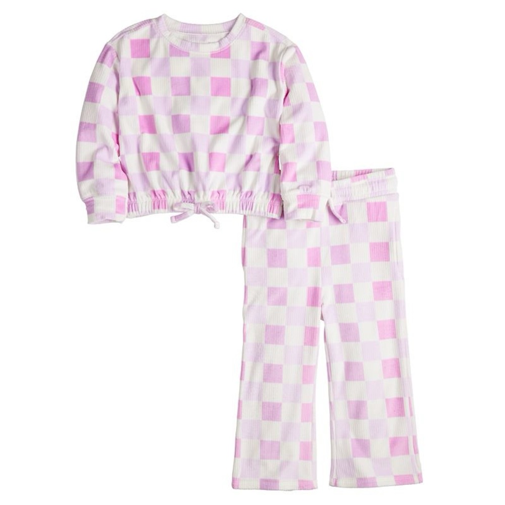 Jumping Beans Cozy Velour purple checker Top and Bottom Set girls size 4T NWOT